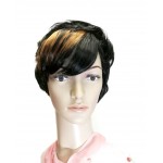 Peruca din fibra sintetica PB009 par scurt drept Brunet cu suvite Blond Auriu
